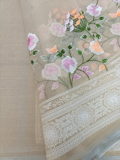 वसंती - Floral Garden Embroidery Kota Doria Saree
