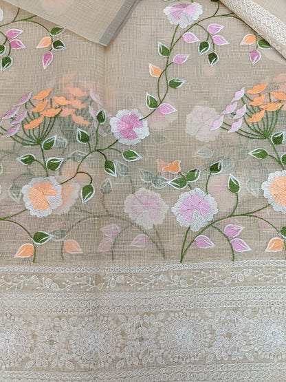 वसंती - Floral Garden Embroidery Kota Doria Saree
