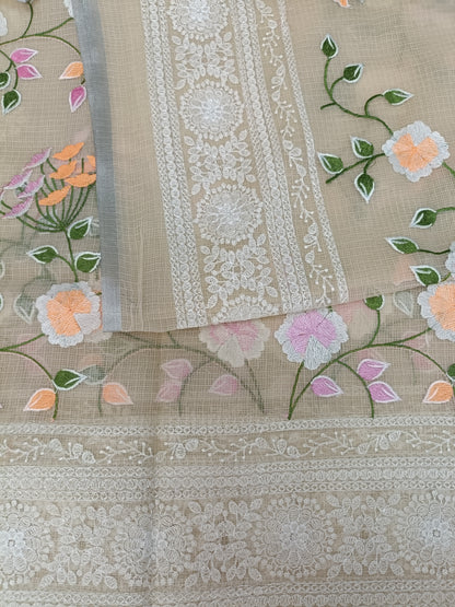 वसंती - Floral Garden Embroidery Kota Doria Saree