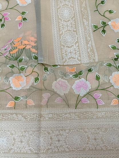वसंती - Floral Garden Embroidery Kota Doria Saree
