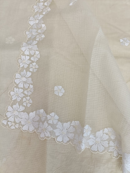 कुसुमिता - Pure Cotton Saree with Self thread Embroidery & Cutwork