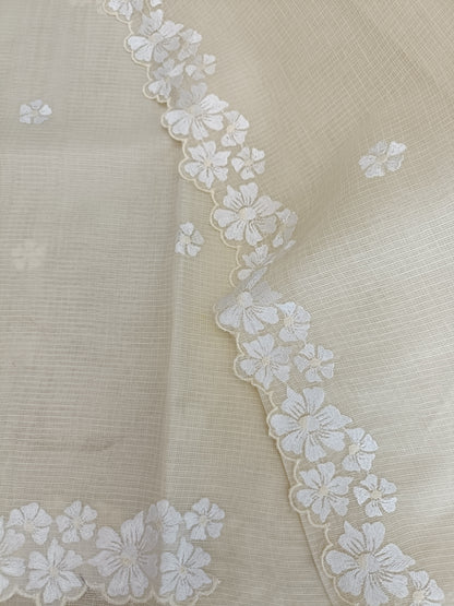 कुसुमिता - Pure Cotton Saree with Self thread Embroidery & Cutwork