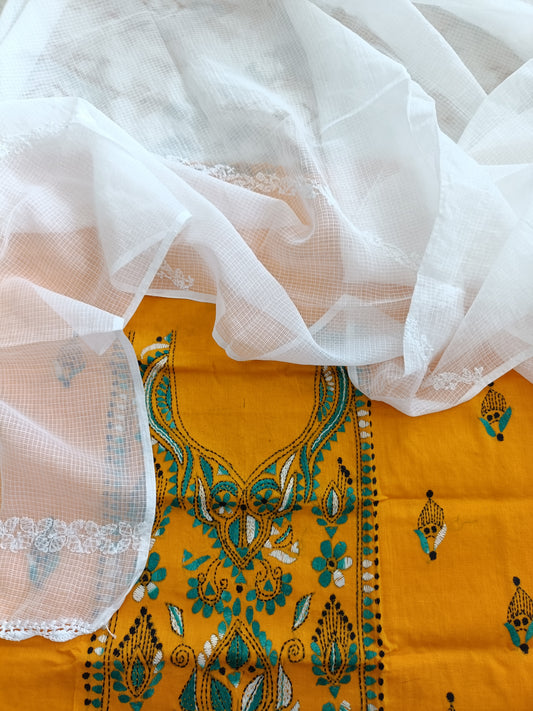 वैदेही - Kantha Cotton Kurta with Chikankari Kota Dupatta