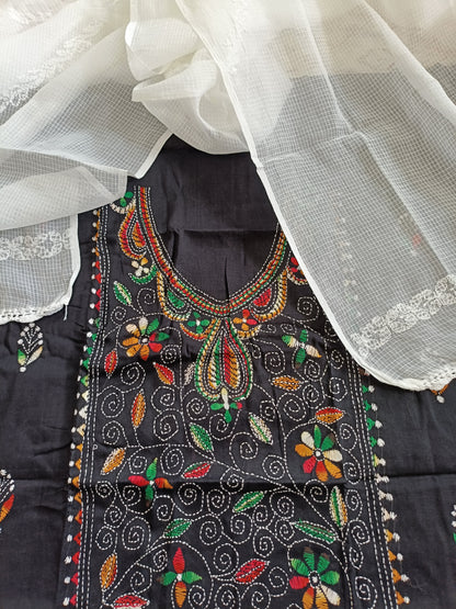 आहना - Kantha Cotton Kurta with Chikankari Kota Dupatta