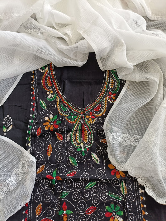 आहना - Kantha Cotton Kurta with Chikankari Kota Dupatta