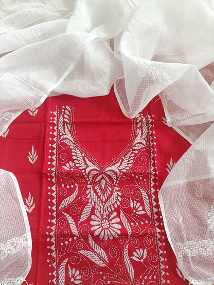 मीरा - Kantha Cotton Kurta with Chikankari Kota Dupatta