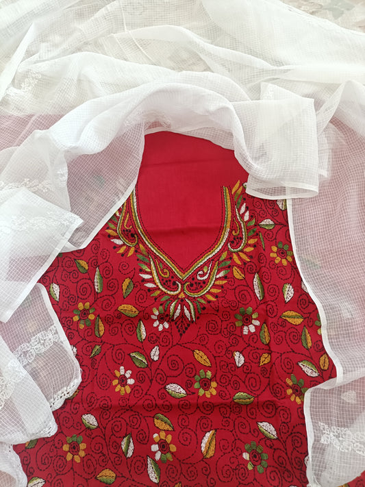 चार्वी - Kantha Cotton Kurta with Chikankari Kota Dupatta
