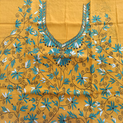 मंजरी - Kantha Cotton Kurta with Chikankari Kota Dupatta