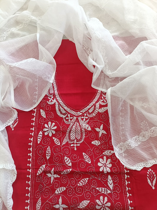 काव्या - Kantha Cotton Kurta with Chikankari Kota Dupatta