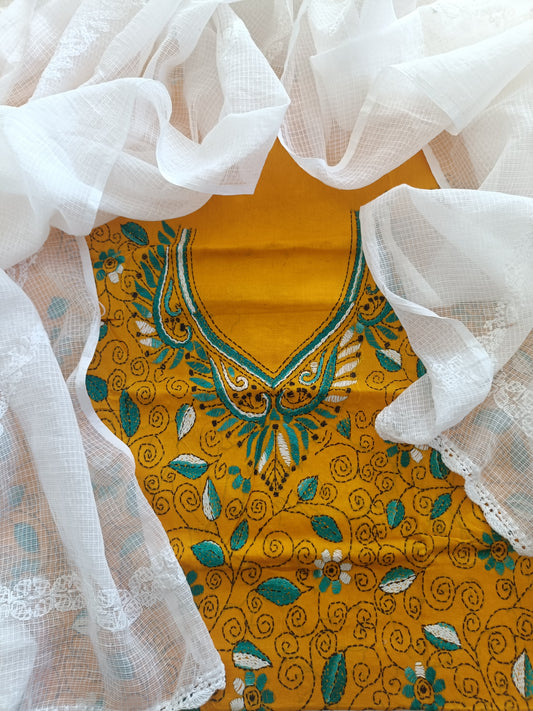 श्रिया - Kantha Cotton Kurta with Chikankari Kota Dupatta