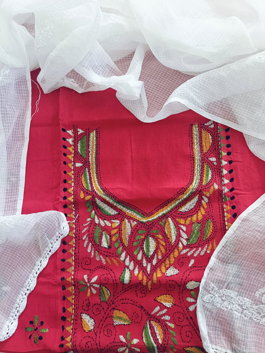 सुभ्रा - Kantha Cotton Kurta with Chikankari Kota Dupatta