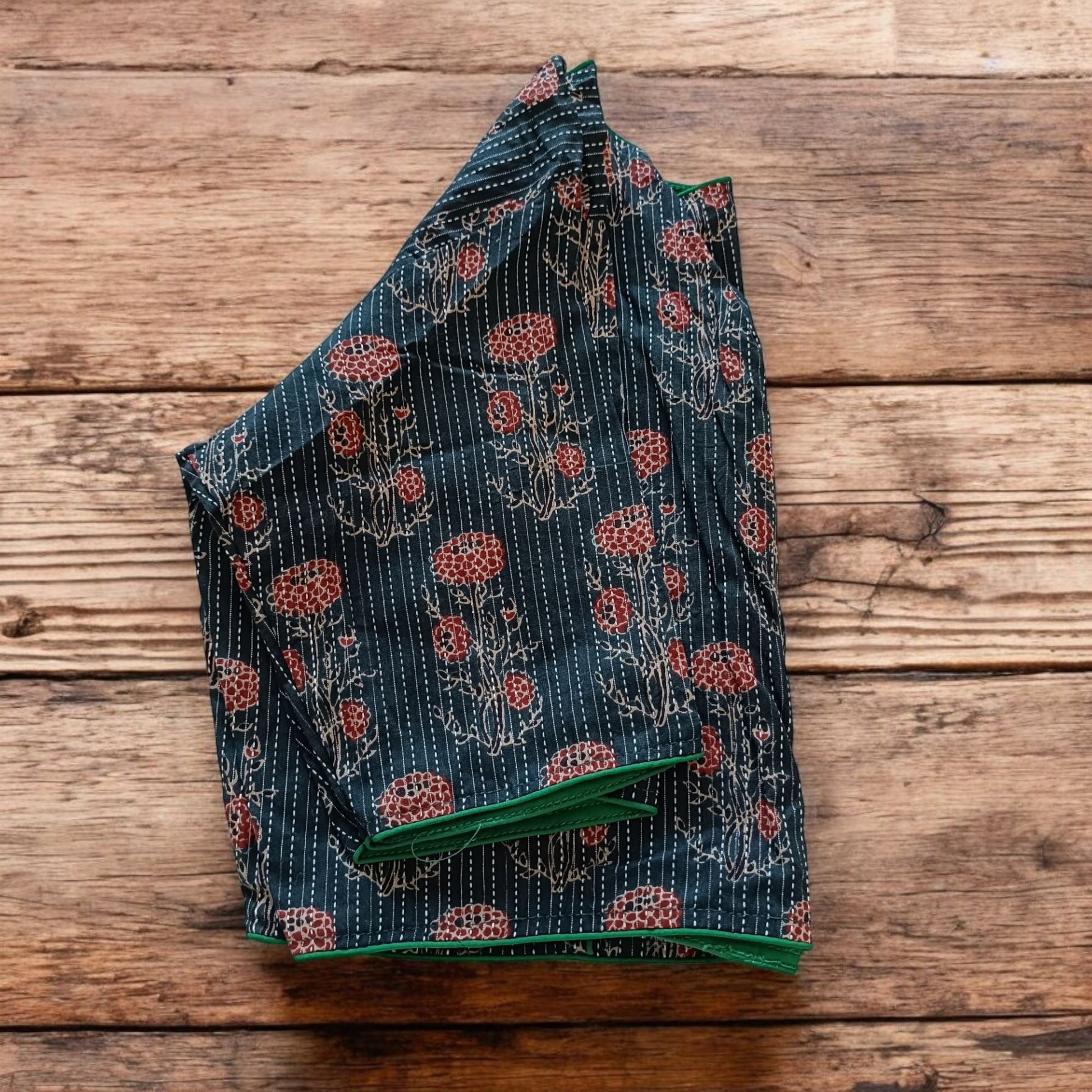 मालती - Stitched Cotton Bagru Printed Blouse - Stitched Blouse | Tags: Bagru Glass Sleeves
