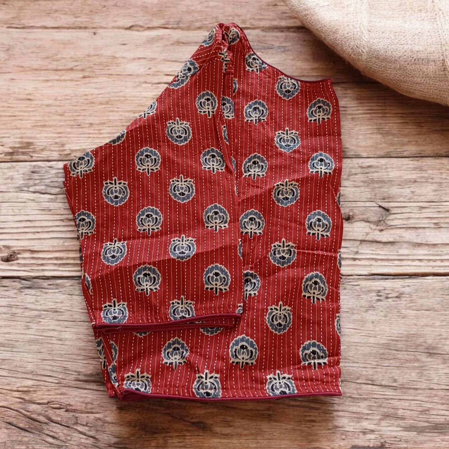 Stitched Cotton Bagru Printed Blouse