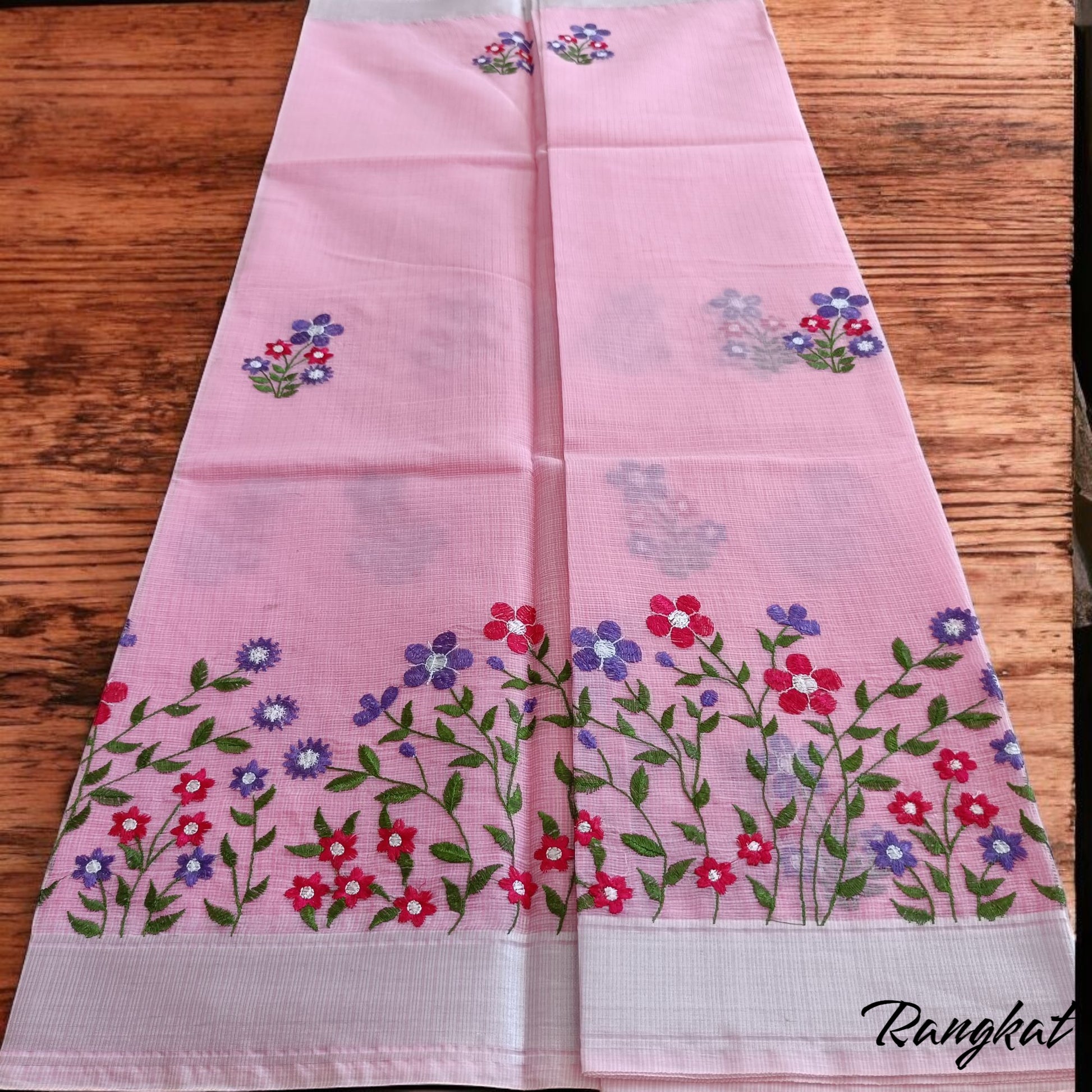 स्वर्णगुलाबी - Kota Doria Embroidery Saree - Saree | Tags: Kota Doria Embroidery