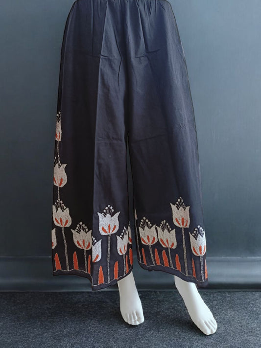 Pure Cotton Trendy Plazzos with Kantha Stitch
