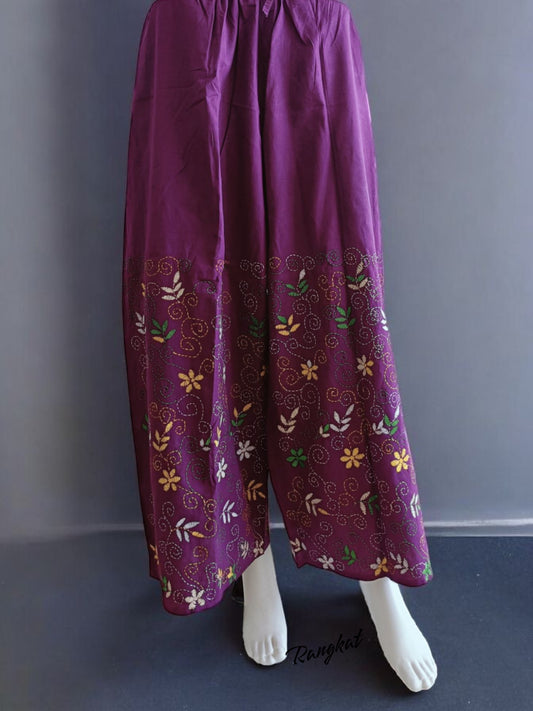 Pure Cotton Trendy Plazzos with Kantha Stitch