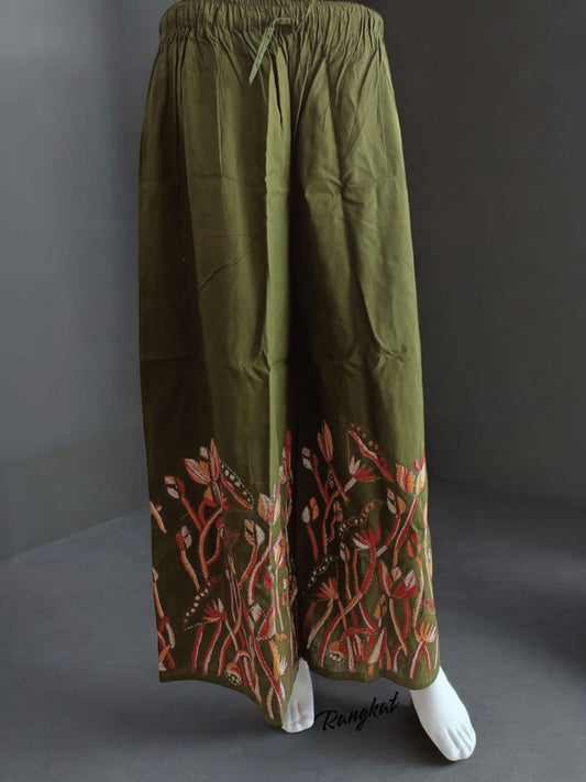 Pure Cotton Trendy Plazzos with Kantha Stitch