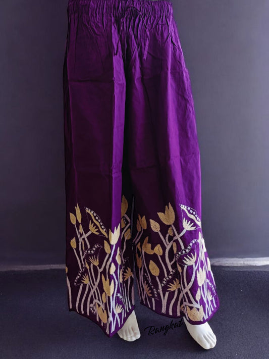 Pure Cotton Trendy Plazzos with Kantha Stitch