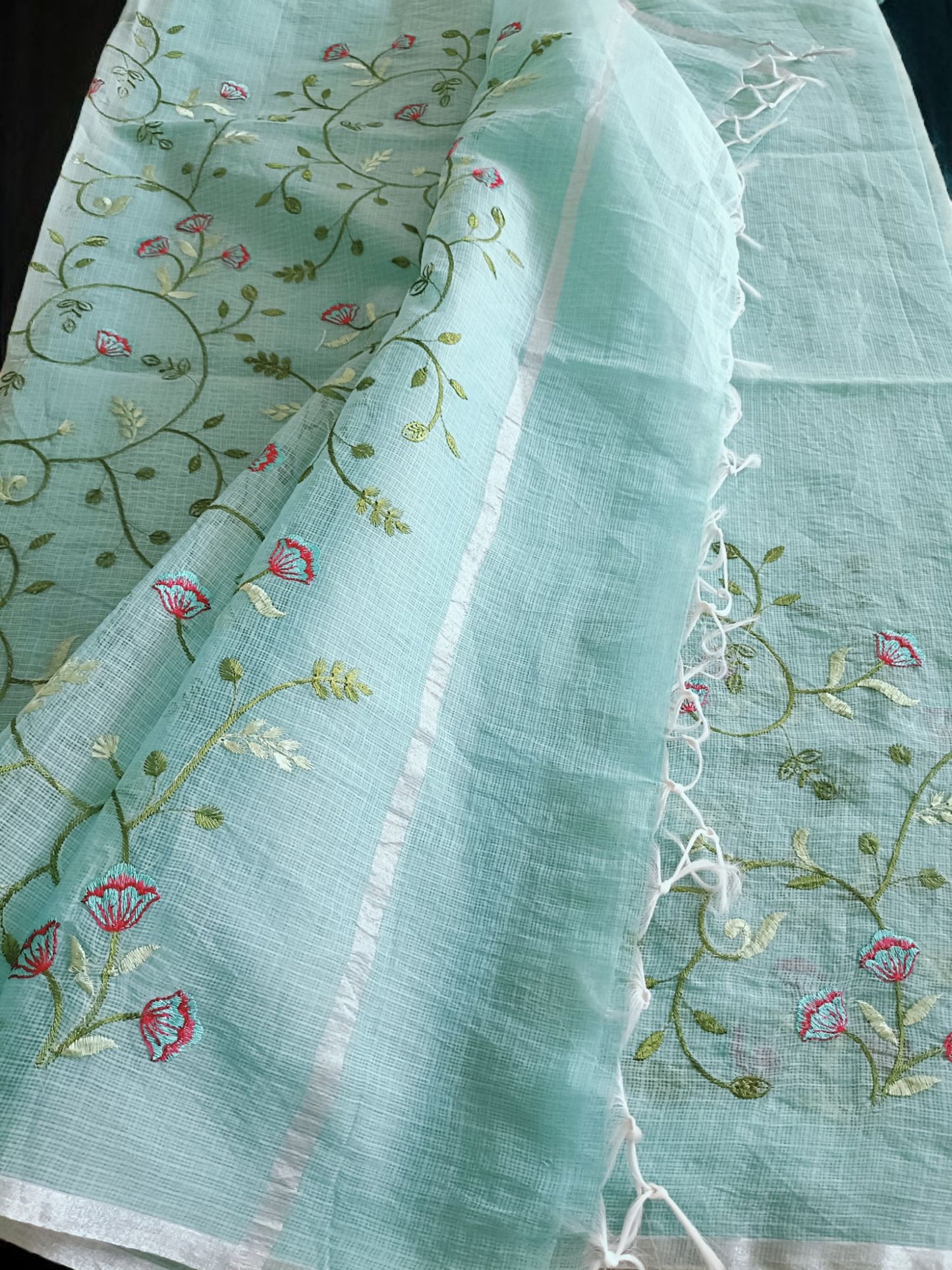 Kota Doria Embroidery Saree