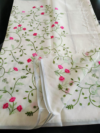 Kota Doria Embroidery Saree