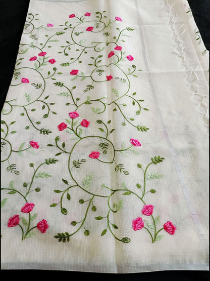Kota Doria Embroidery Saree