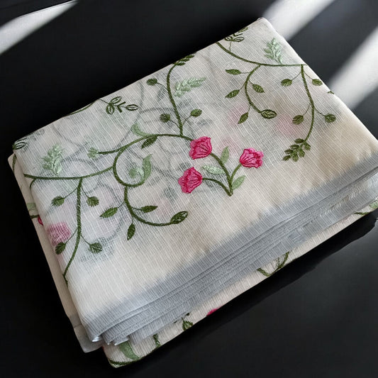 Kota Doria Embroidery Saree