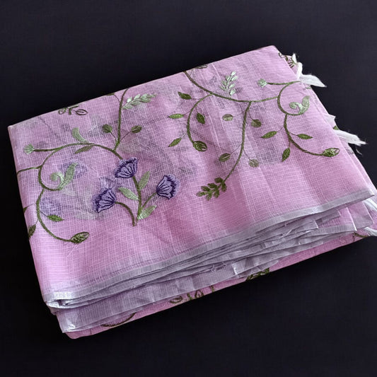 Kota Doria Embroidery Saree