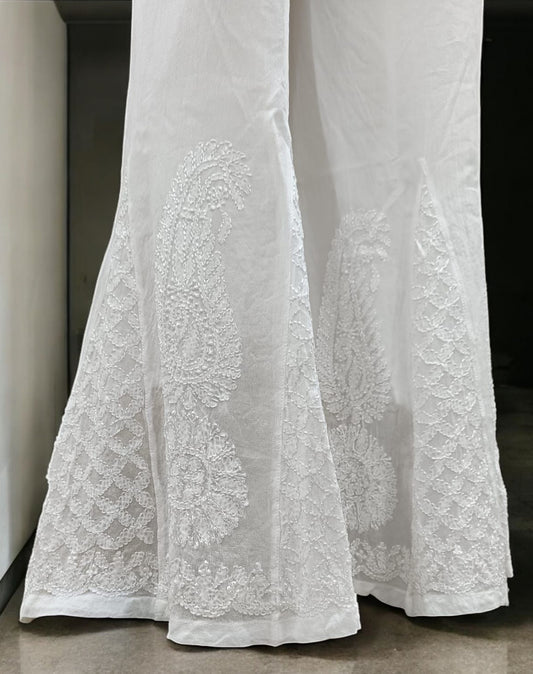 तेजवर्णा - Dyeable Chikankari Viscose Sharara Plazzo - Pants | Tags: Chikankari Cotton Bottom