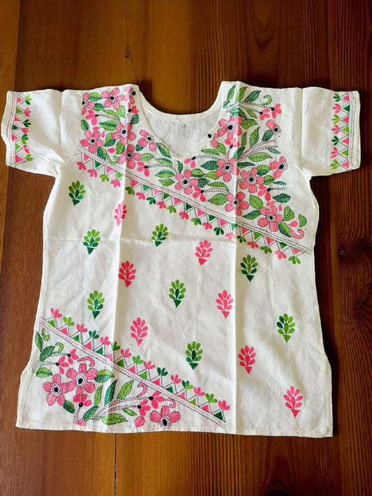 शुभ्रा | 42" Size - Pure Cotton Kantha Stitch Women's Top