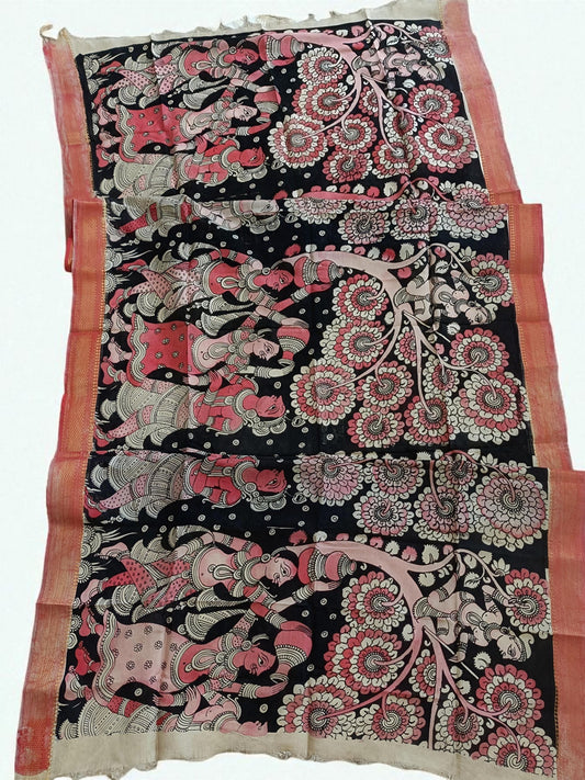 Decorative fabric with intricate patterns on a black background