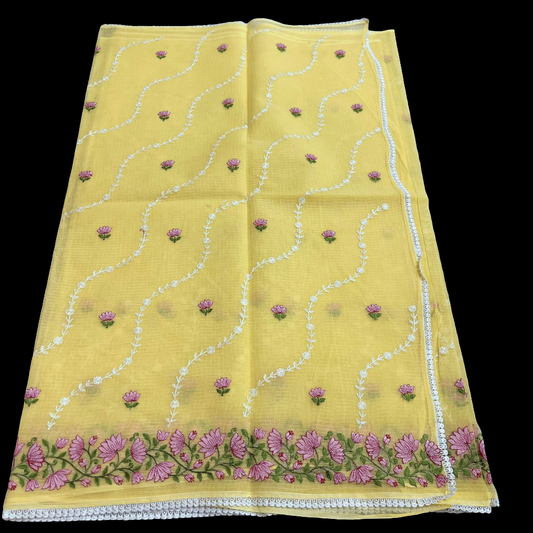मधुपर्णा - Pure Cotton Kota Doria Saree - Sunshine in six yards