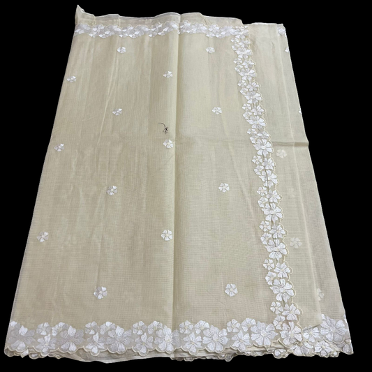 कुसुमिता - Pure Cotton Saree with Self thread Embroidery & Cutwork