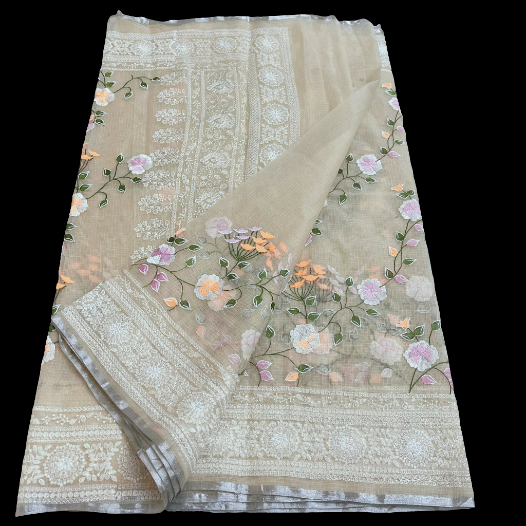 वसंती - Floral Garden Embroidery Kota Doria Saree