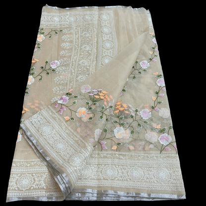 वसंती - Floral Garden Embroidery Kota Doria Saree