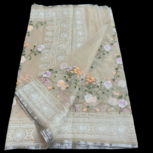 वसंती - Floral Garden Embroidery Kota Doria Saree
