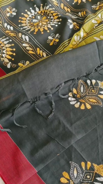 प्रेरणा - Pure Khadi Cotton Kantha Stitch Saree