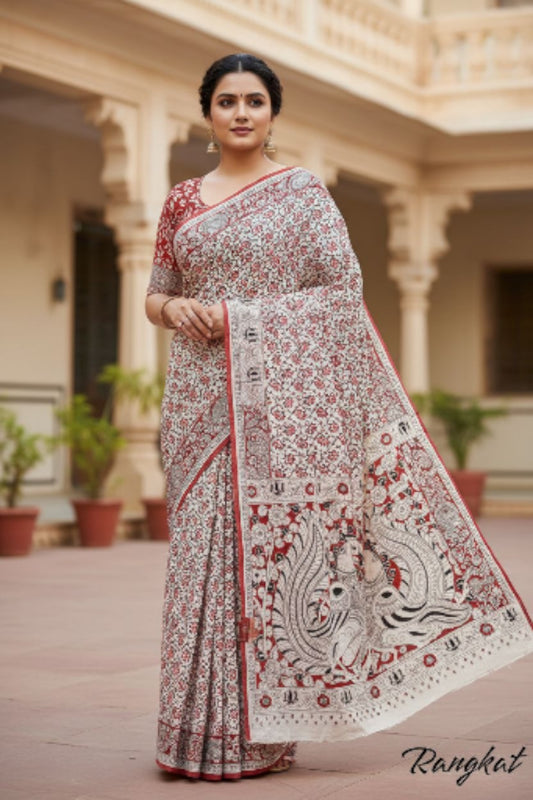 हस्तनिर्मित कलमकारी मूल कॉटन साड़ियाँ