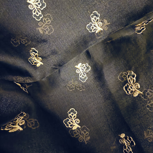 अंधेरी रात की आभा  - Organza Silk Embroidered Fabric - Fabric | Tags: Silk