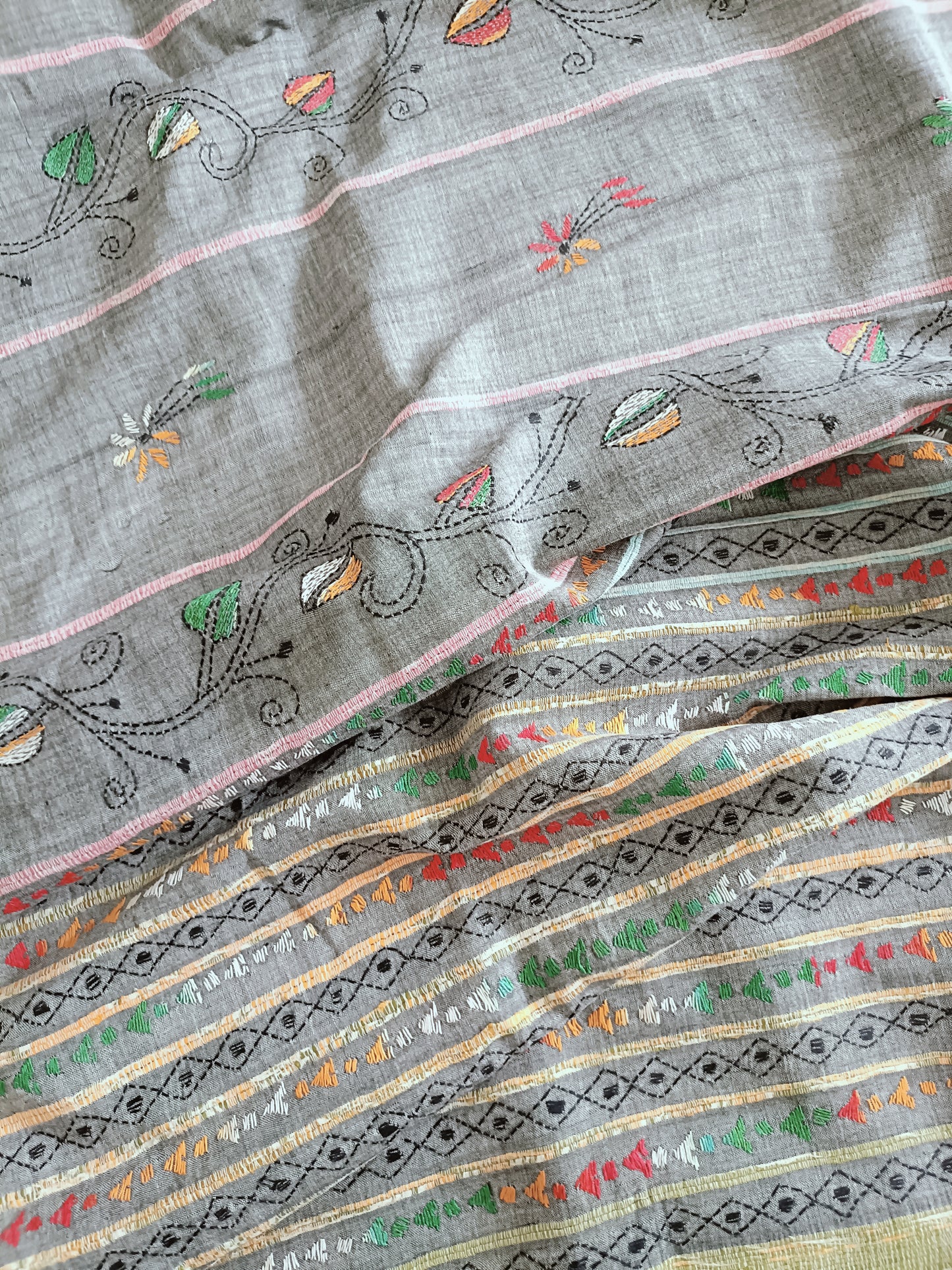 Handmade Kantha Stitch Khesh Cotton Saree