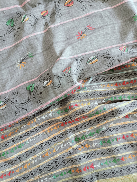 Handmade Kantha Stitch Khesh Cotton Saree