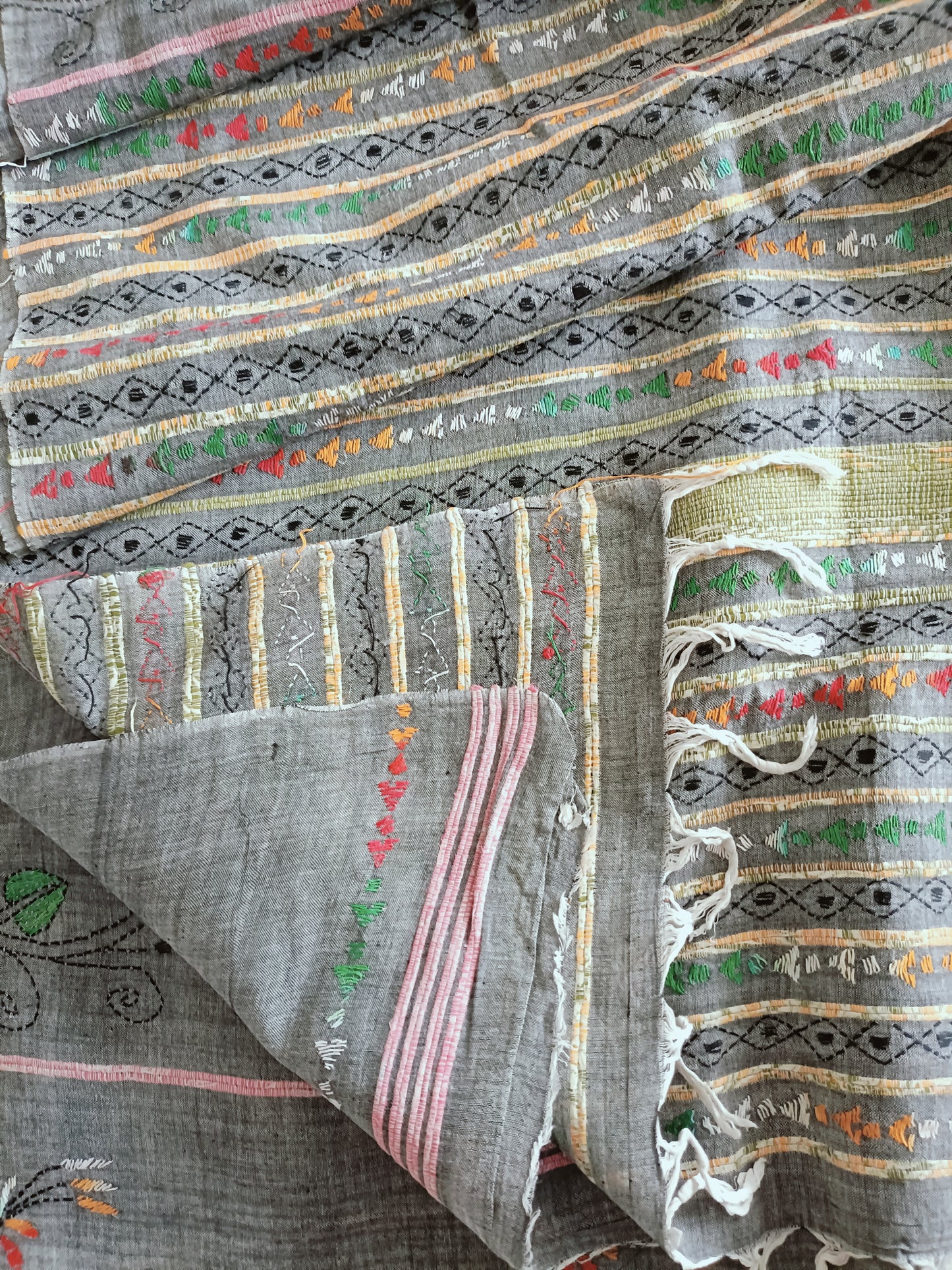 Handmade Kantha Stitch Khesh Cotton Saree