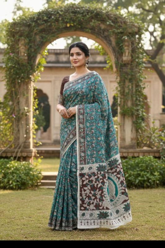 हस्तनिर्मित कलमकारी मूल कॉटन साड़ियाँ