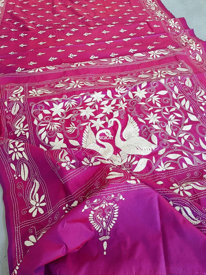 Rajrani - Kantha Stitch on Blended Bangalore Silk Saree