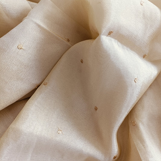 चमकदार आभा - Premium Gold Zari Tissue Silk Fabric Sequence Dots - Fabric | Tags: Silk