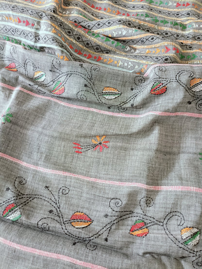 Handmade Kantha Stitch Khesh Cotton Saree