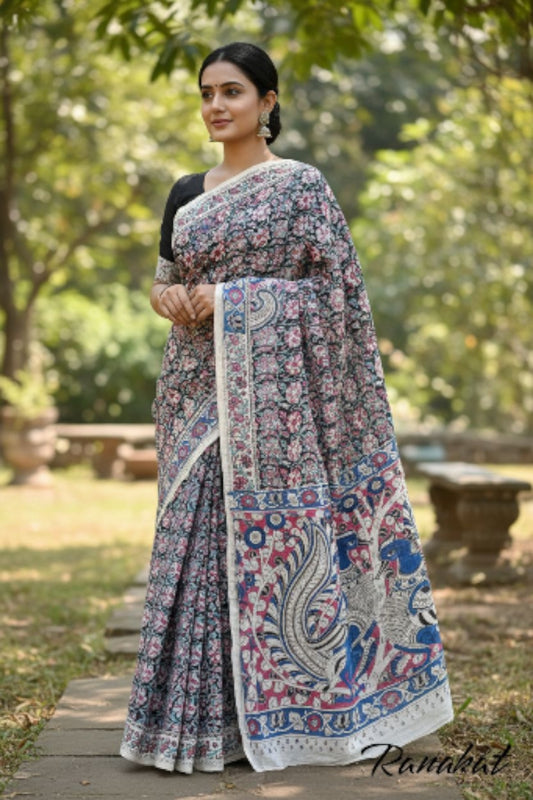 हस्तनिर्मित कलमकारी मूल कॉटन साड़ियाँ