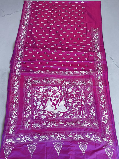 Rajrani - Kantha Stitch on Blended Bangalore Silk Saree