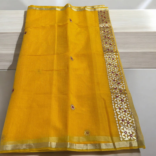 केसरदीप्ति - Kota Doria Sarees with Gota work - Saree | Tags: Kota Doria Embroidery