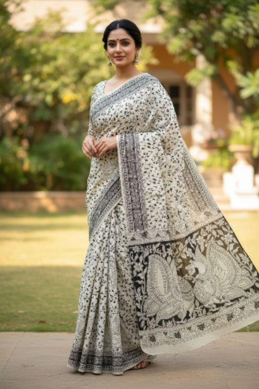 हस्तनिर्मित कलमकारी मूल कॉटन साड़ियाँ