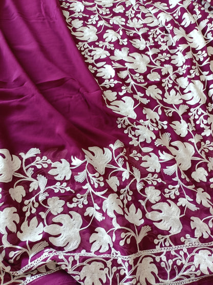 जामुनीराग - Georgette Saree With Aari Embroidery - Saree | Tags: Georgette Embroidery